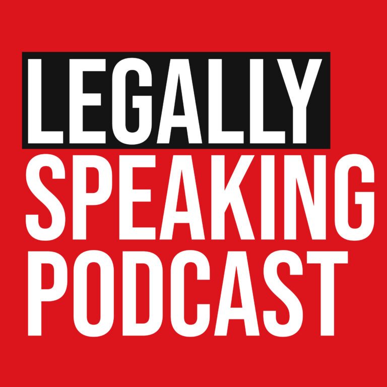 Legally Speaking Podcast Red Logo Social Media 768x768